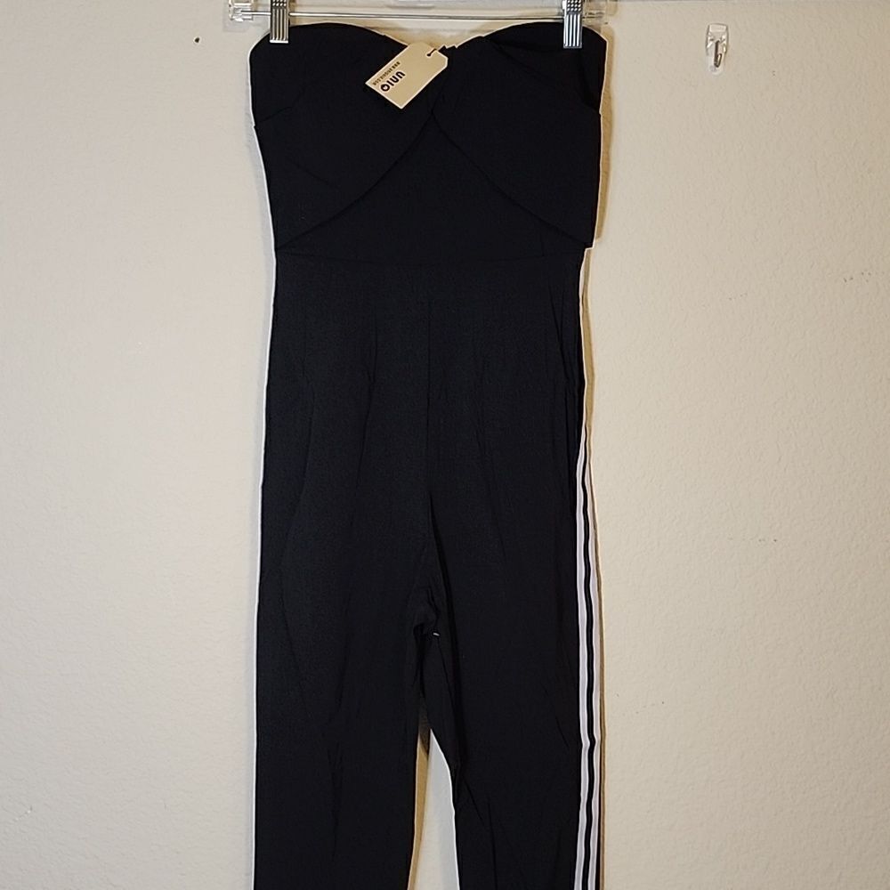 Uniq Strapless Jumpsuit in Black and white